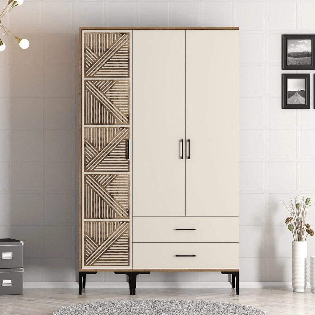 Roupeiro Kumsal PT – Nogueira e Creme – 120x47,5x201,4 cm