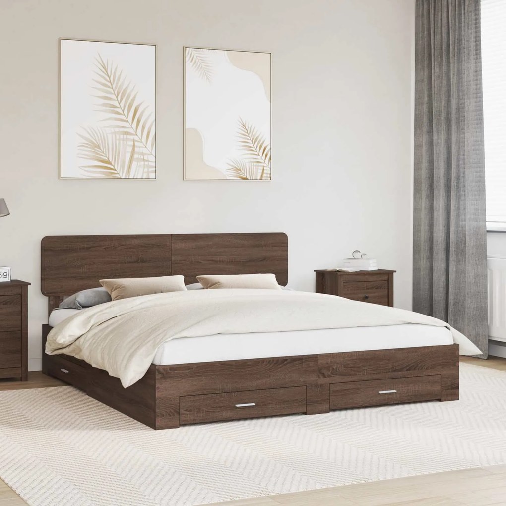 vidaXL Estrutura da Cama com cabeceira Carvalho Marrom 180 x 200 cm