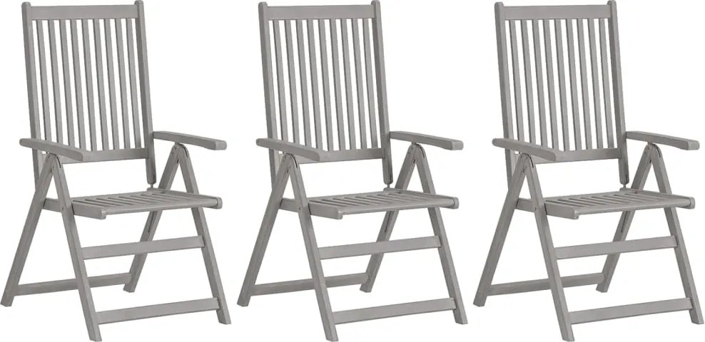 vidaXL Cadeiras de jardim reclináveis 3 pcs acácia maciça cinzento