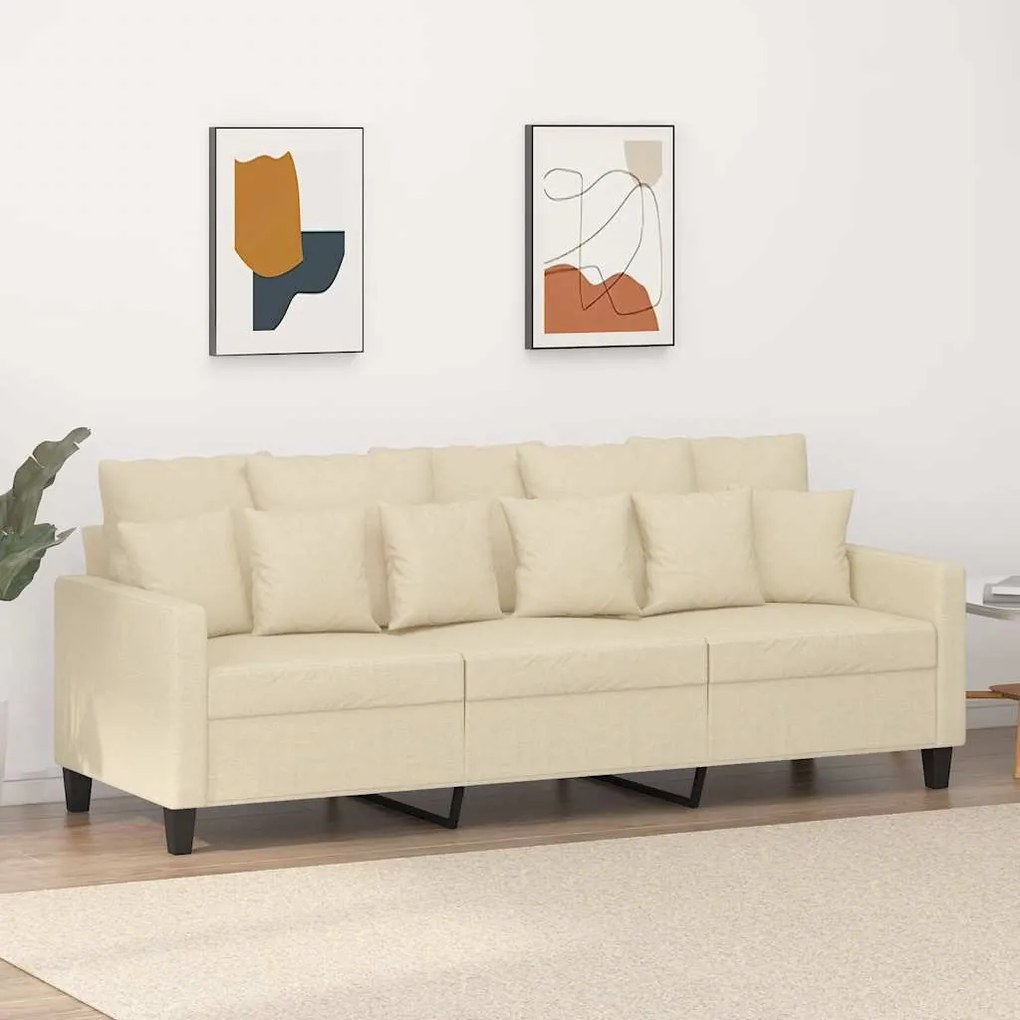 Sofá de 3 lugares tecido 180 cm cor creme