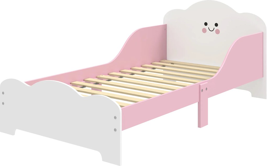 Cama infantil 70 x 140 cm, cama infantil com barreira de segurança e base de ripas de madeira, cor-de-rosa (colchão não incluído)