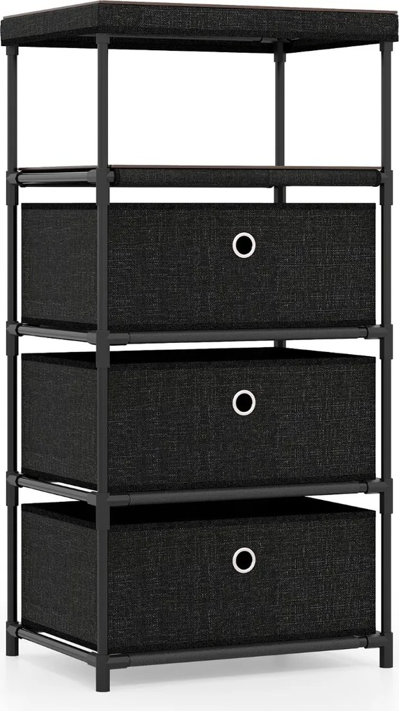 Cómoda com  3 gavetas gavetas de tecido 40 x 30 x 81 cm com superfície de madeira e estrutura metálica Castanho rústico e preto