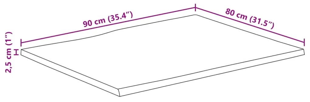 Tampo de mesa c/ borda viva 90x80x2,5 cm mangueira maciça