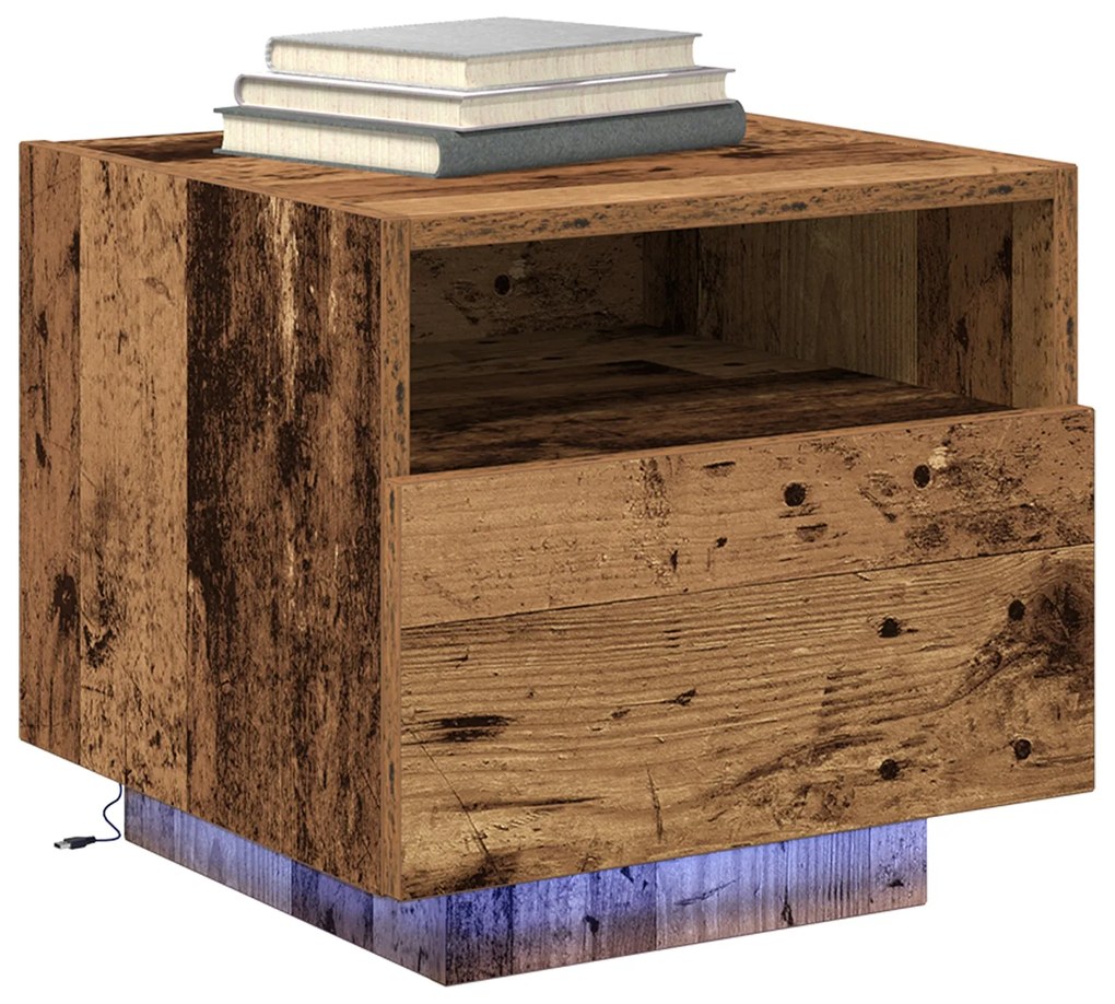 Camas de cabeceira vidaXL com luzes LED 2 pcs Madeira antiga 40x39x37