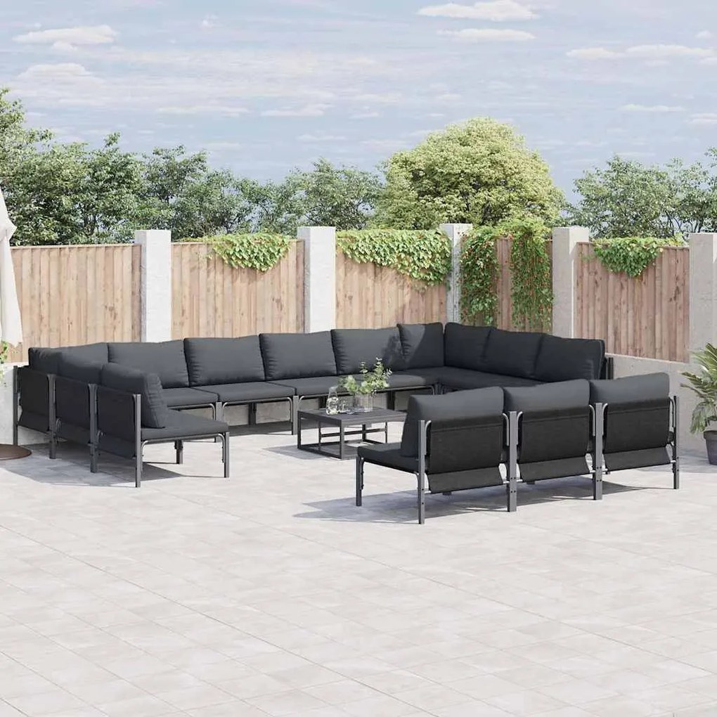 vidaXL Conjunto de Sofá de Jardim 13 pcs Cinzento-escuro Aço