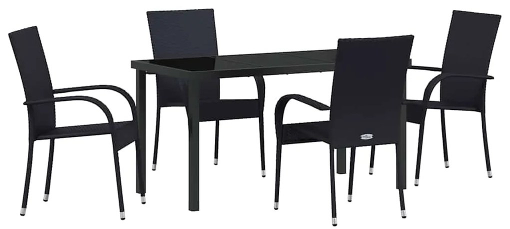 Conjunto de Jantar para Jardim 5 pcs Preto Rattan de PE