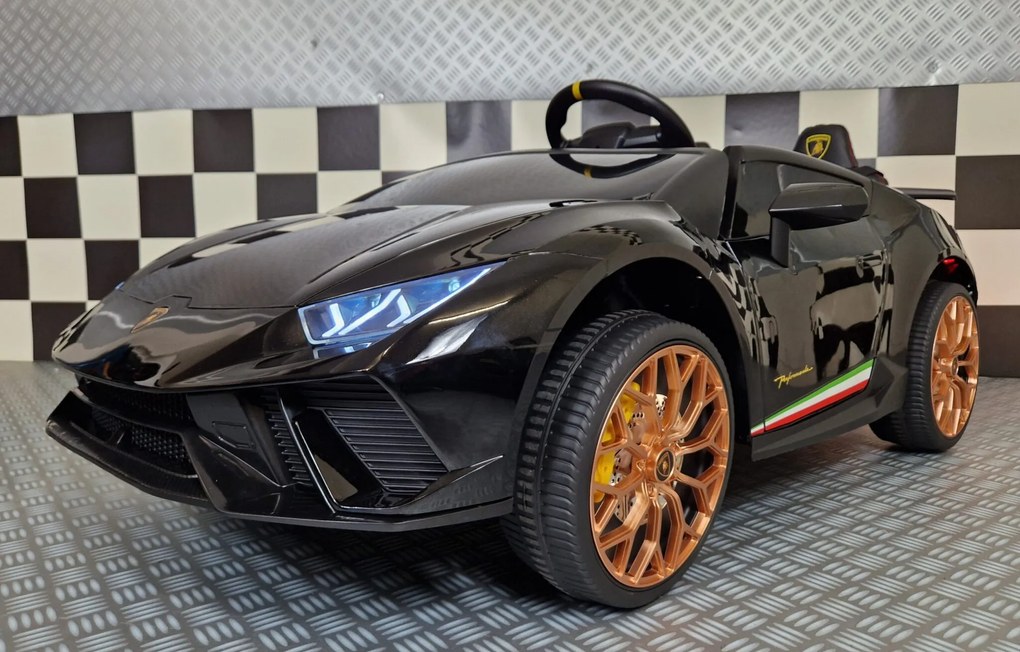 Carro elétrico para crianças Lamborghini Huracan 24 V 4x4, 2 Lugares, rodas borracha, assento pele Preto metalizado