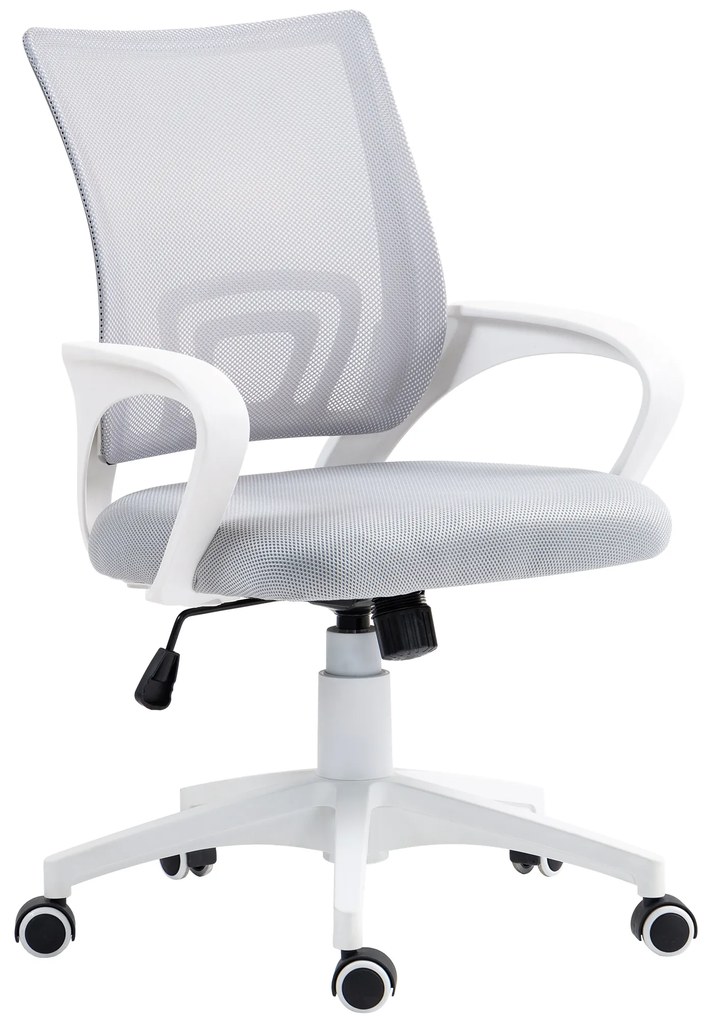 Cadeira de Escritório de Malha Giratória com Altura Ajustável Função Basculante e Apoio para os Braços 57x55x89-109 cm Cinza