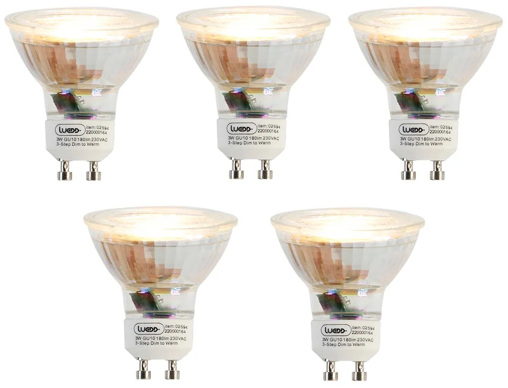 Conjunto de 5 lâmpadas LED reguláveis em Kelvin com 3 níveis de intensidade GU10 3W 180lm 2000K-2700K