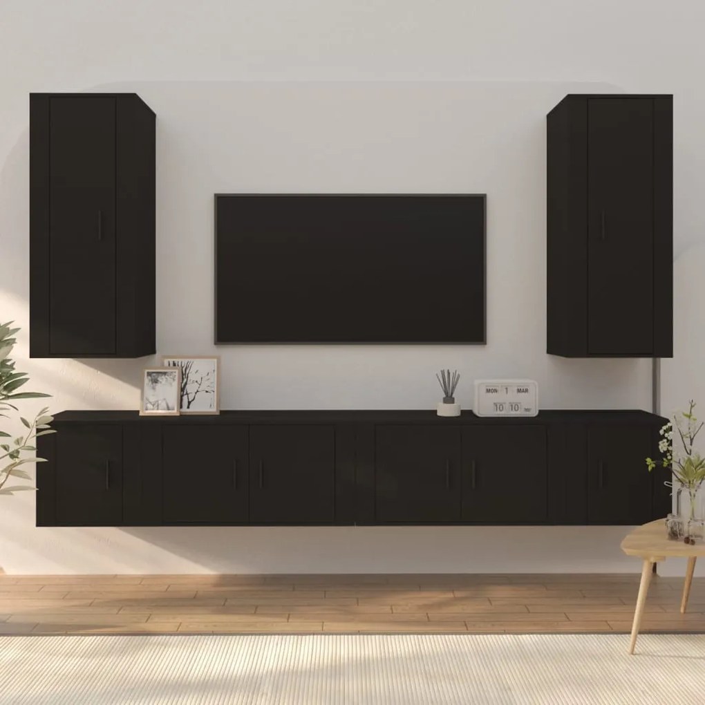 vidaXL Conjunto móveis de TV 6 pcs madeira processada preto