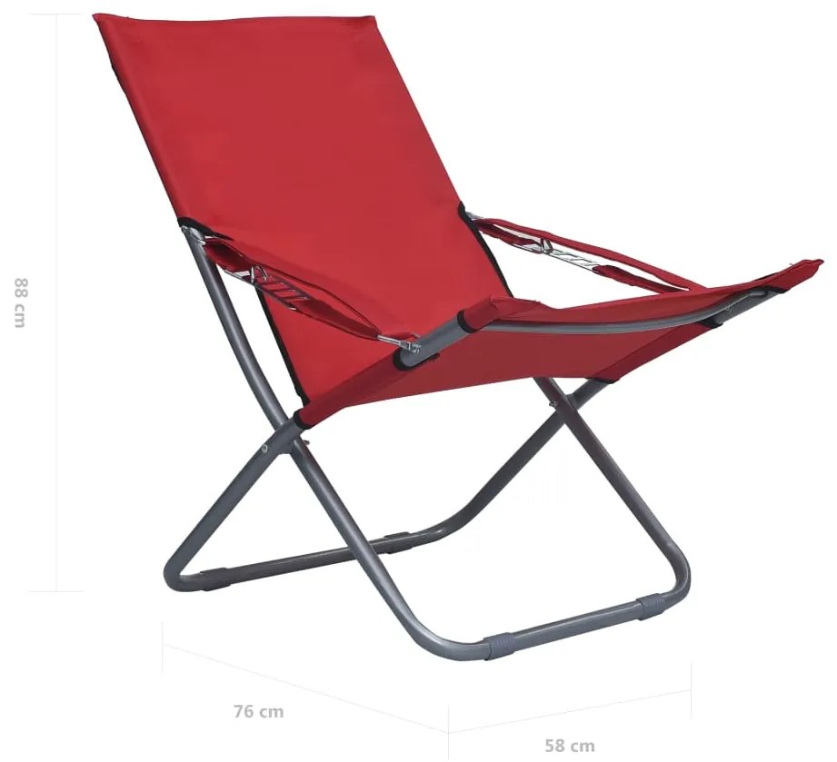 Cadeiras de praia dobráveis 2 pcs tecido vermelho