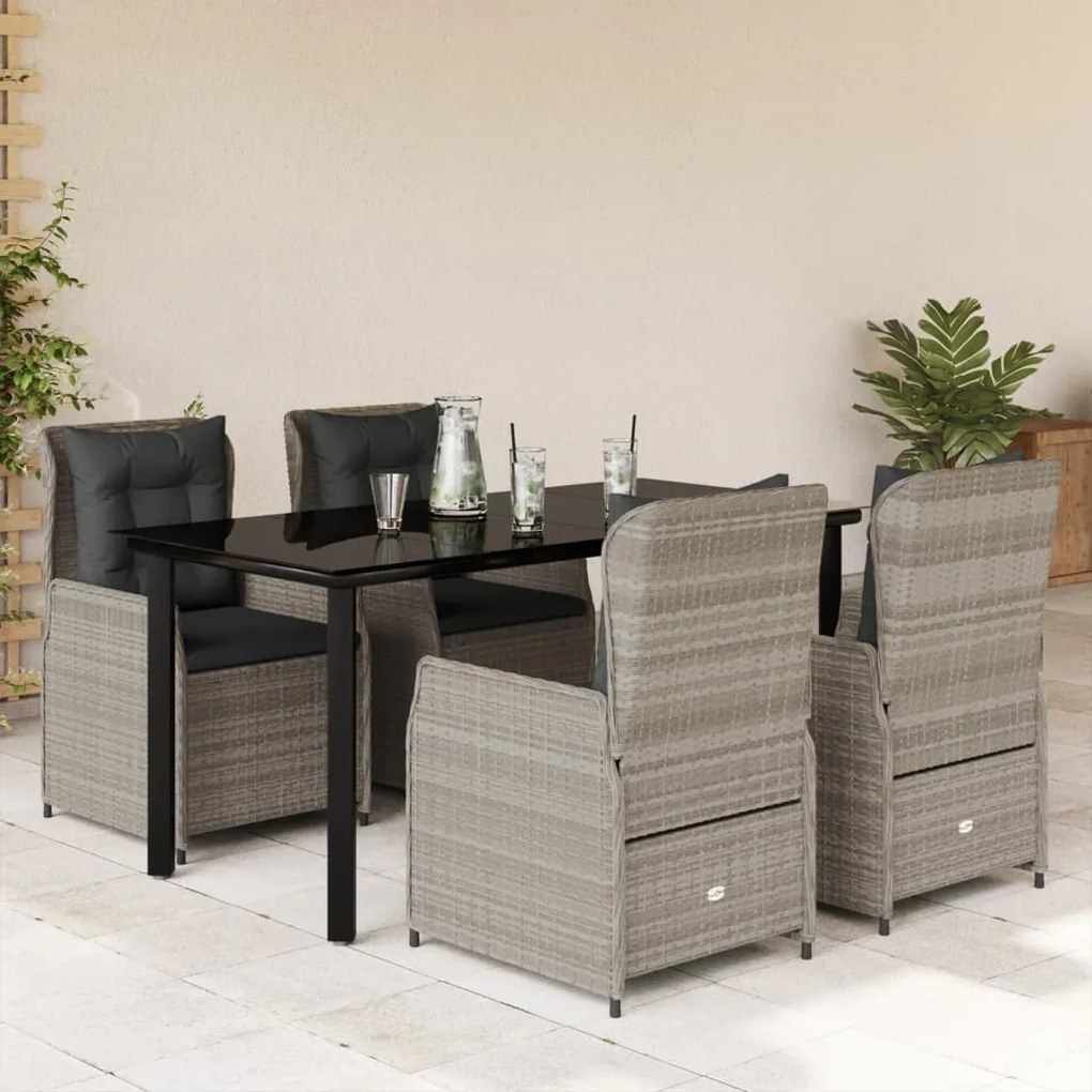 vidaXL 5 pcs conjunto de jantar p/ jardim c/ almofadões cinzento claro