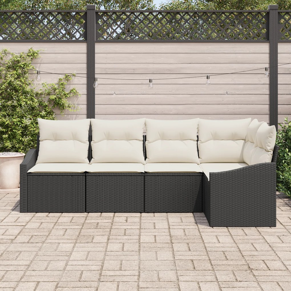 Conjunto de Jantar de Jardim com 5 Peças e Almofadas Preto em Rattan S