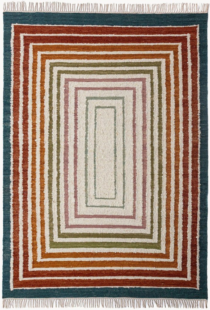 Tapete de lã bouclé artesanal de tecelagem plana Frame