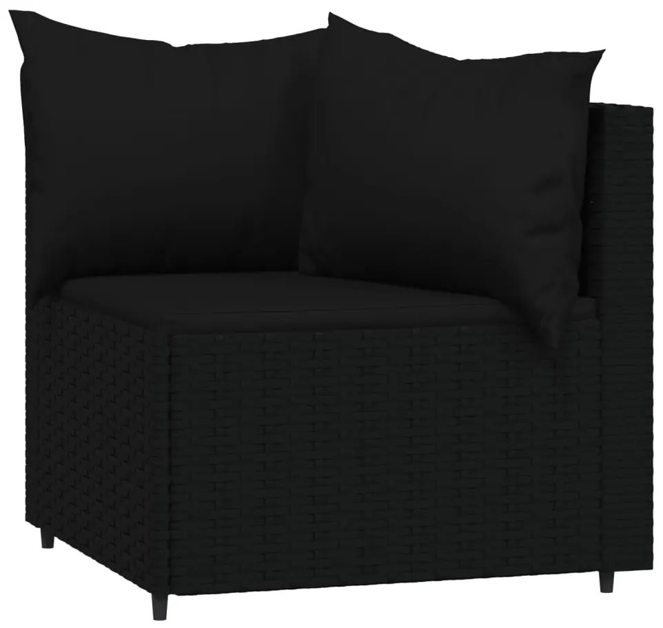 4 pcs conjunto lounge de jardim c/ almofadões vime PE preto