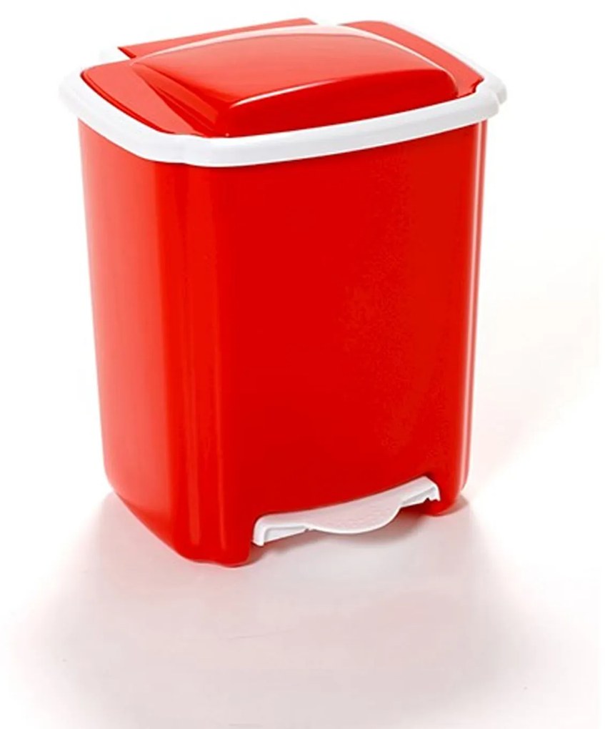 Balde Lixo Plástico New com Pedal Vermelho / Branco 20l 34X27X40.5cm