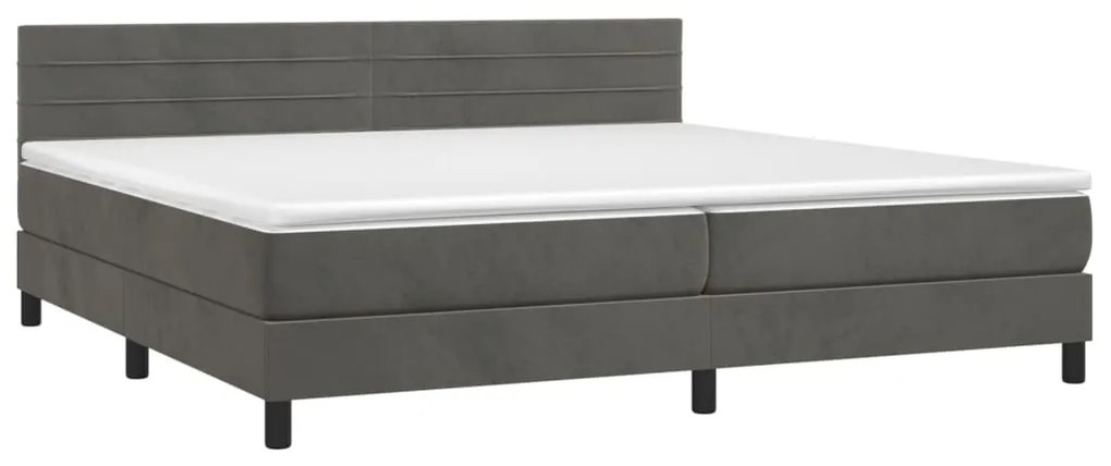 Cama box spring c/ colchão/LED 200x200cm veludo cinzento-escuro
