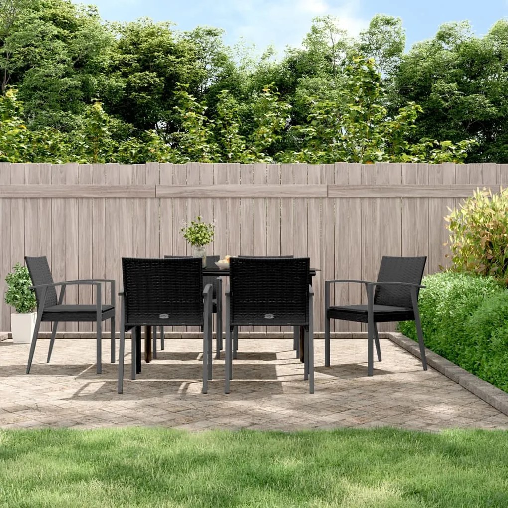 vidaXL 7 pcs conjunto de jantar p/ jardim c/ almofadões vime PE e aço