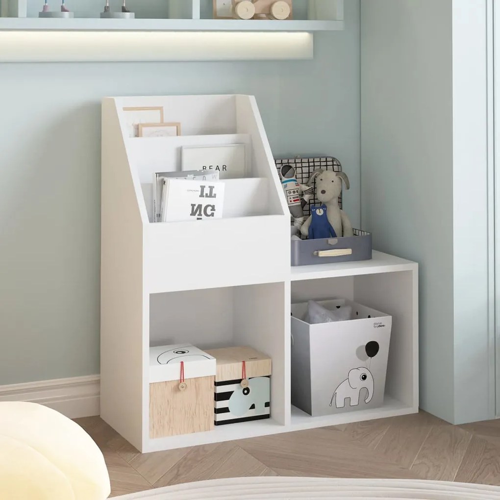 vidaXL Suporte de revistas infantil 71x30x78,5 cm aglomerado branco