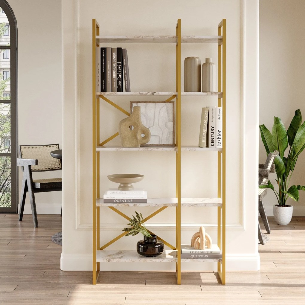 Estante VG4 – Mármore Branco e Dourado – 87,5x175x30 cm