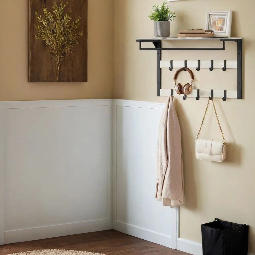 Cabide de parede com 10 ganchos removíveis 30 x 65 x 42 cm branco + preto