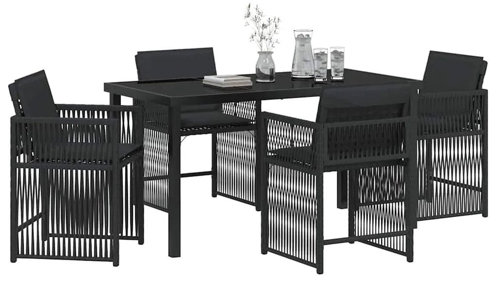 Conjunto de Jantar para Jardim com 5 Peças e Almofadas Preto Poli Ratt