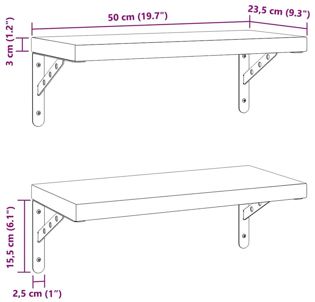 Prateleiras de parede 2 pcs 50x23,5 cm aço inoxidável prateado