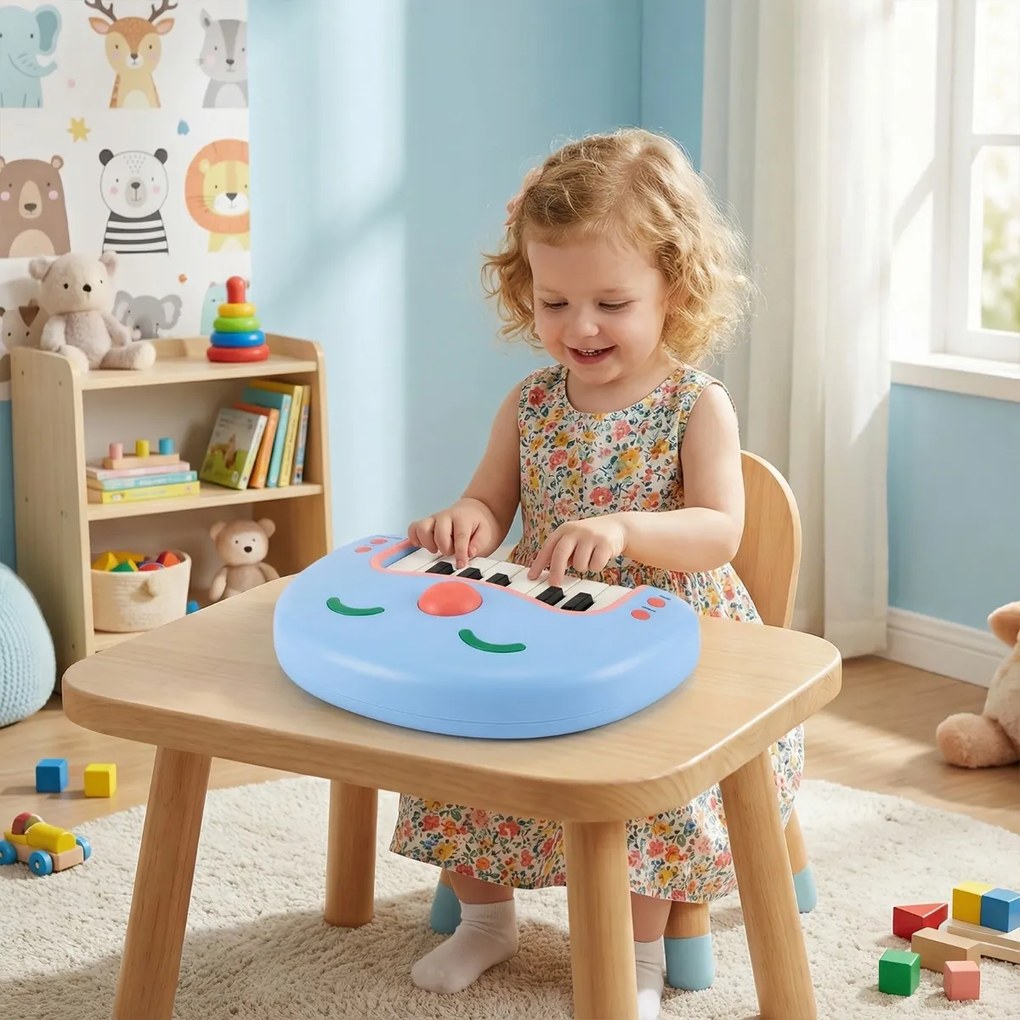 Teclado de 13 teclas para crianças Piano interativo com botões sorridentes e luzes Instrumento educativo portátil para maiores de 3 anos Azul