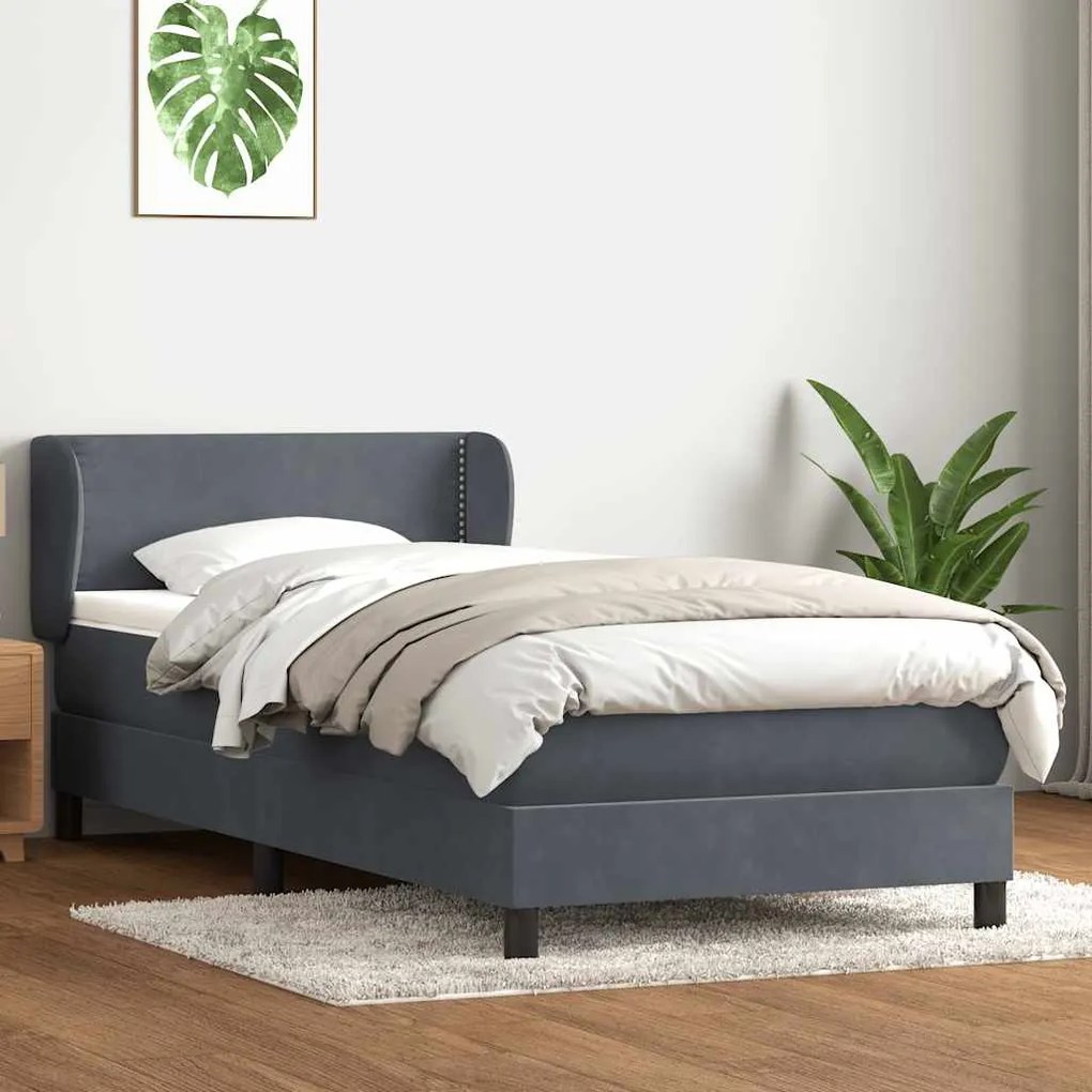 vidaXL Cama com molas/colchão cinza-escuro 90x210 cm veludo