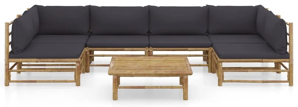 7 pcs conj. lounge jardim em bambu c/ almofadões cinza-escuro