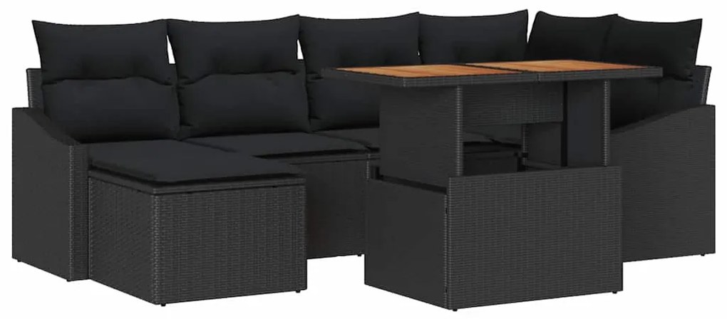 Conjunto de jantar para o jardim com 7 peças e almofadas em rattan pre