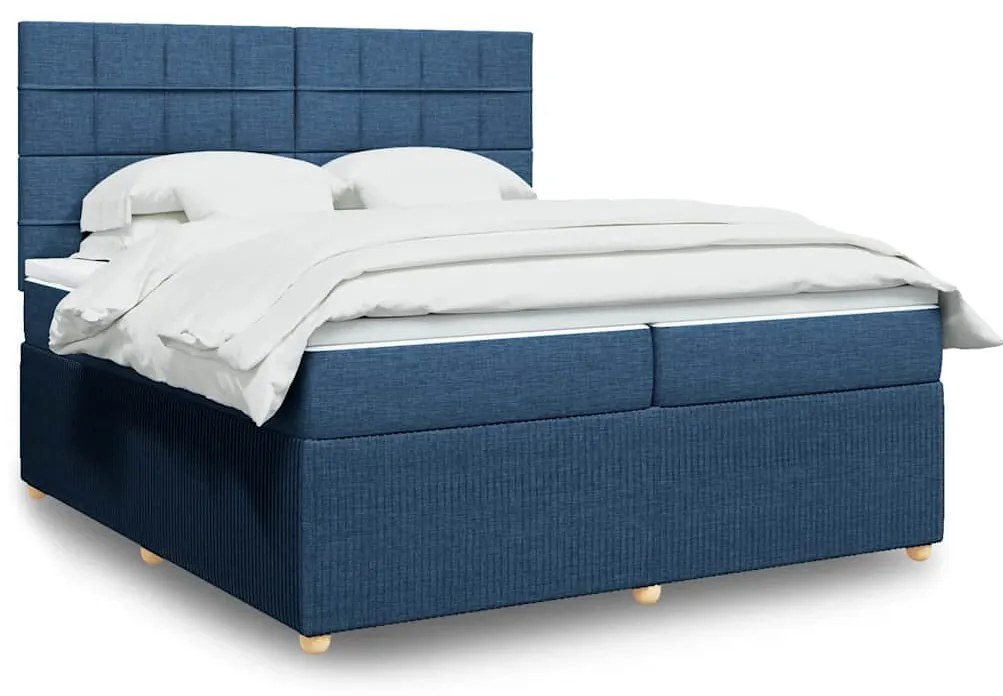 vidaXL Cama com molas/colchão 200x200 cm tecido azul