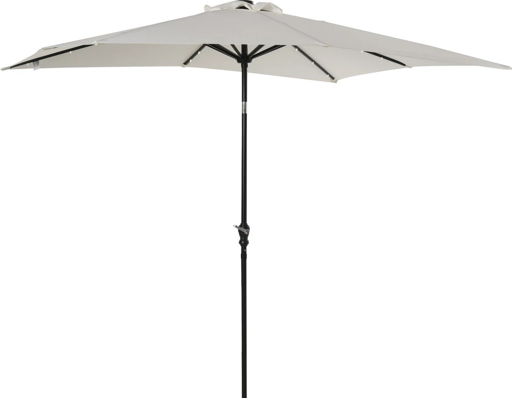 Chapéu de Sol com Luzes LED 268x205x248 cm Chapéu de Sol de Jardim Inclinável até 45° e Abertura a Manivela Creme