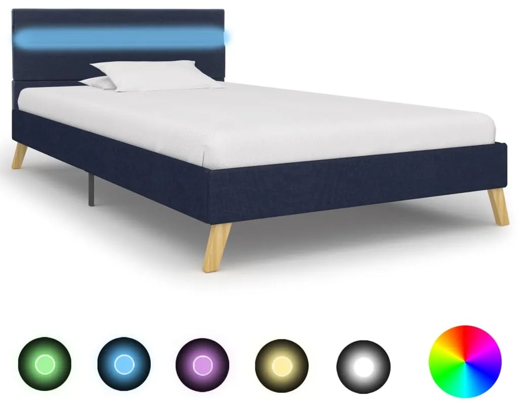 vidaXL Estrutura de cama com LED 90x200 cm tecido azul