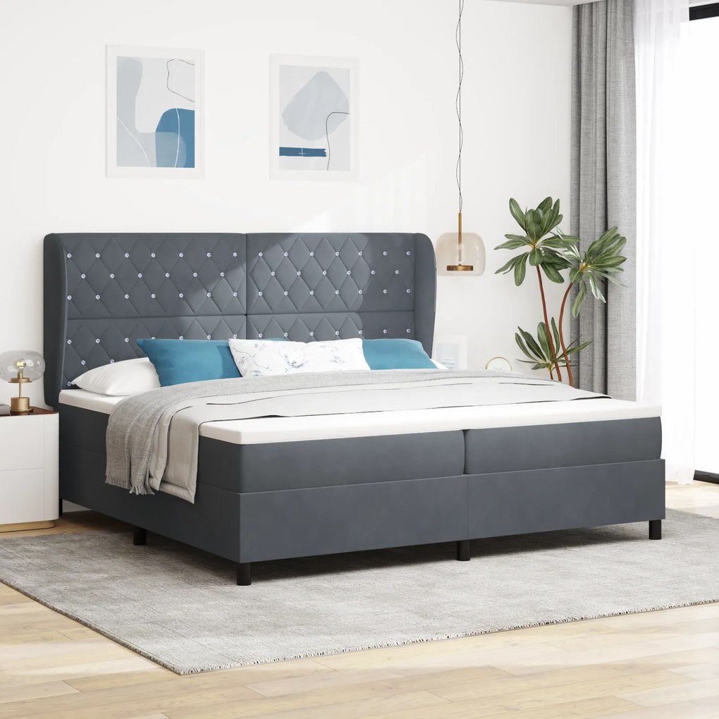 vidaXL Cama Box Spring com Colchão Cinza Escuro 200x200 cm Veludo
