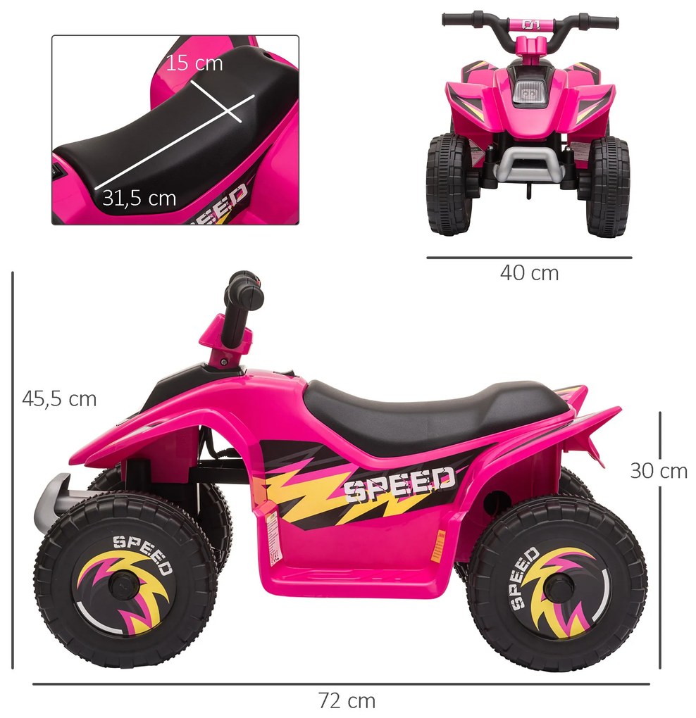 Moto 4 Elétrico para Crianças de 18-36 Meses Quadriciclo a Bateria 6V com Avance e Retrocesso 72x40x45,5cm Rosa