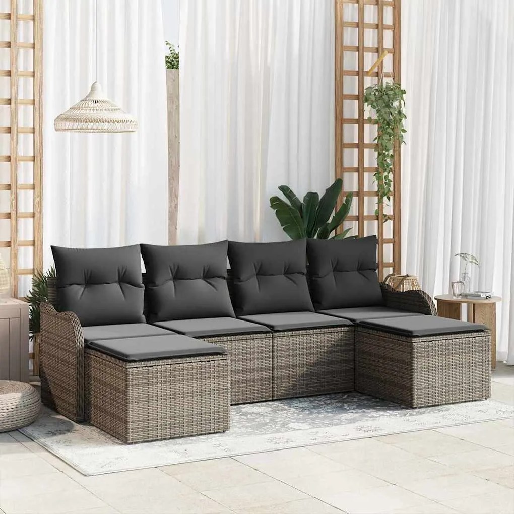 Conjunto de Sofá de Jardim vidaXL 6 Peças com Almofadas Cinza Vime Pol