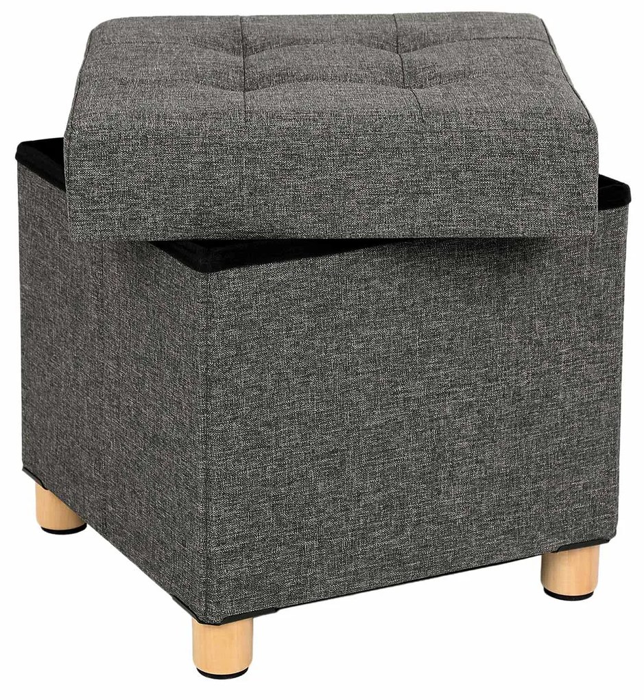 SONGMICS Cubo Dobrável Otomano com Armazenamento e Apoio para os Pés com Pés de Madeira e Tampa Cinza Escuro LSF14GYZ