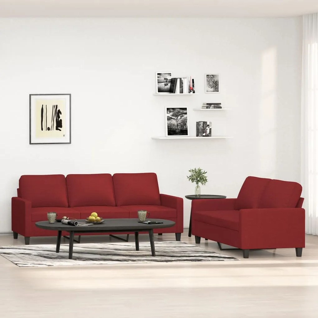 vidaXL 2 pcs conjunto de sofás com almofadões tecido vermelho tinto