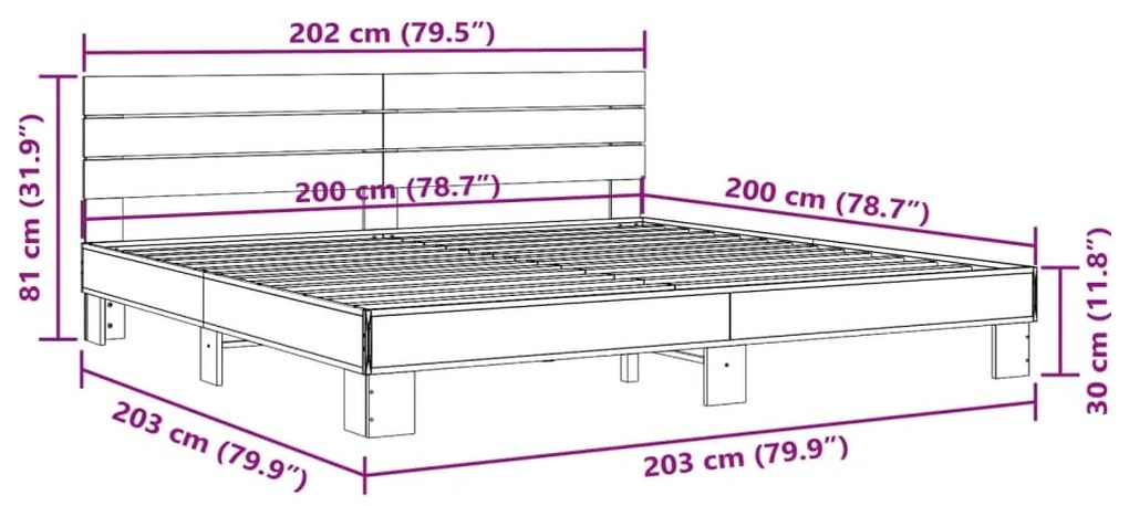 Estrutura de cama 200x200 cm derivados madeira/metal