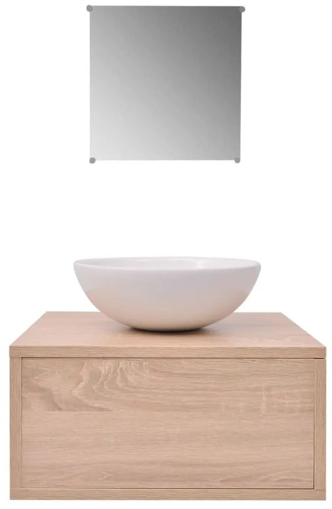 Conjunto móveis casa de banho 4 pcs com bacia e torneira, bege