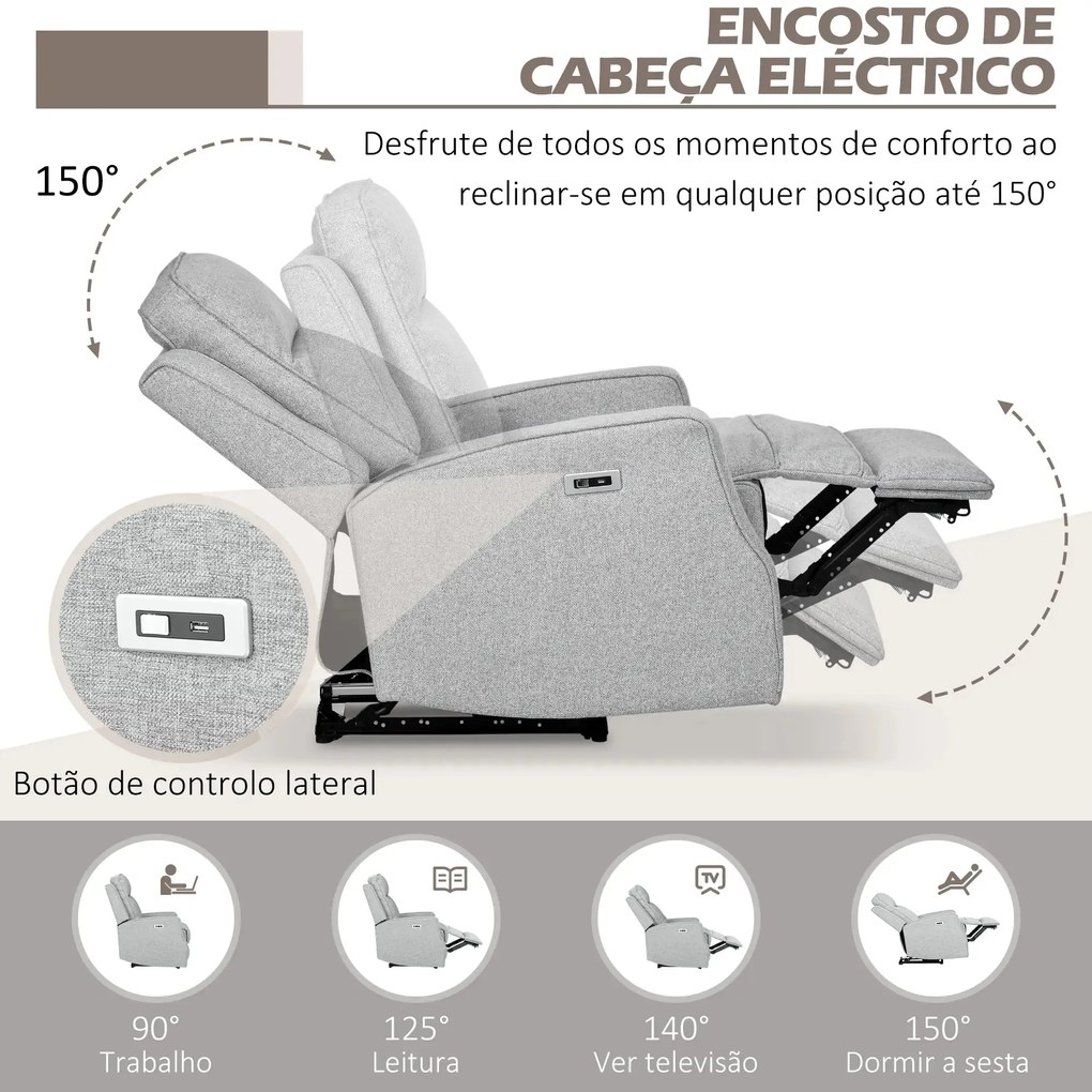 Poltrona Reclinável Elétrica com USB - Poltrona Relax 150° - 84x92x104