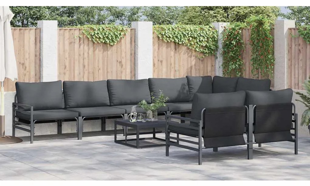 Conjunto de Sofá de Jardim 8 pcs Cinzento-escuro Aço