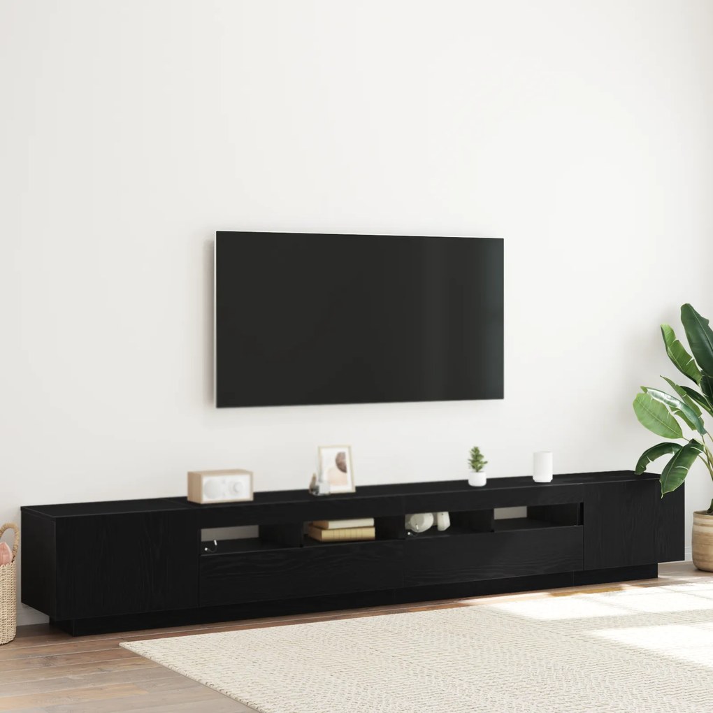 Estante de TV vidaXL com Luzes LED em Carvalho Preto 260x35x40 cm em Madeira Compensada