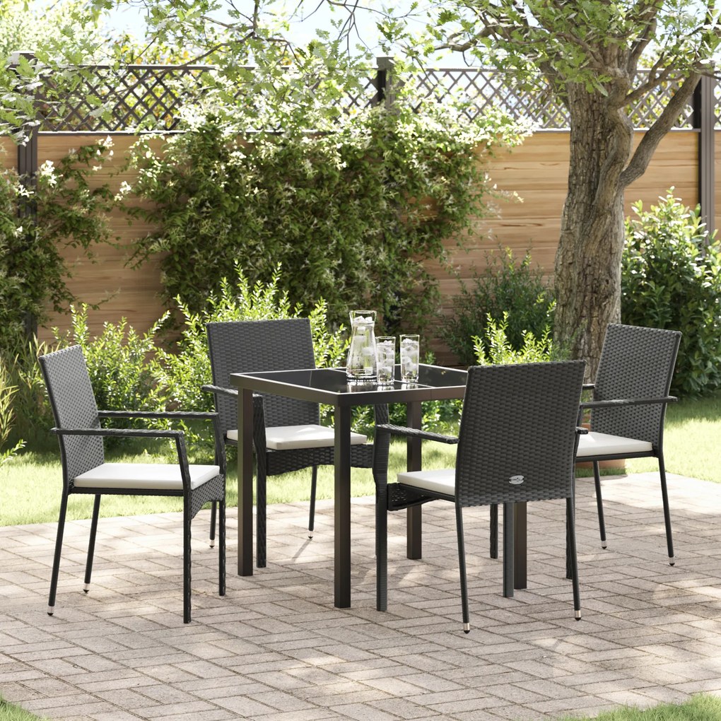 vidaXL Conjunto de Jantar de Jardim de 5 peças com Almofadas Preto Rattan Sintético