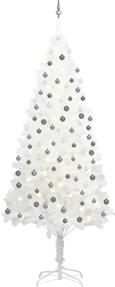 Árvore Natal artificial pré-iluminada c/ bolas branco