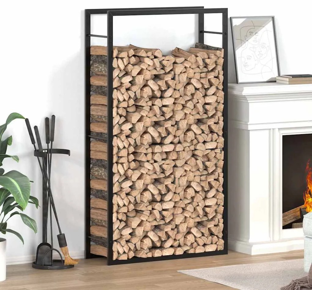 350308 vidaXL Suporte para Lenha Preto Mate 80x28x154 cm Aço