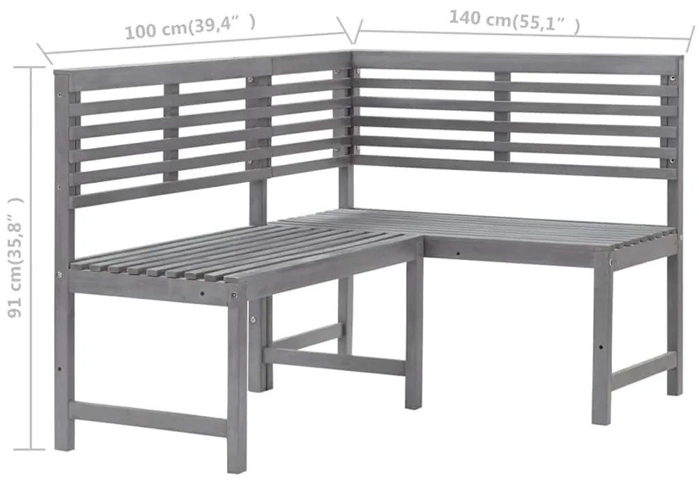 Banco de canto p/ jardim 140 cm madeira acácia maciça cinzento