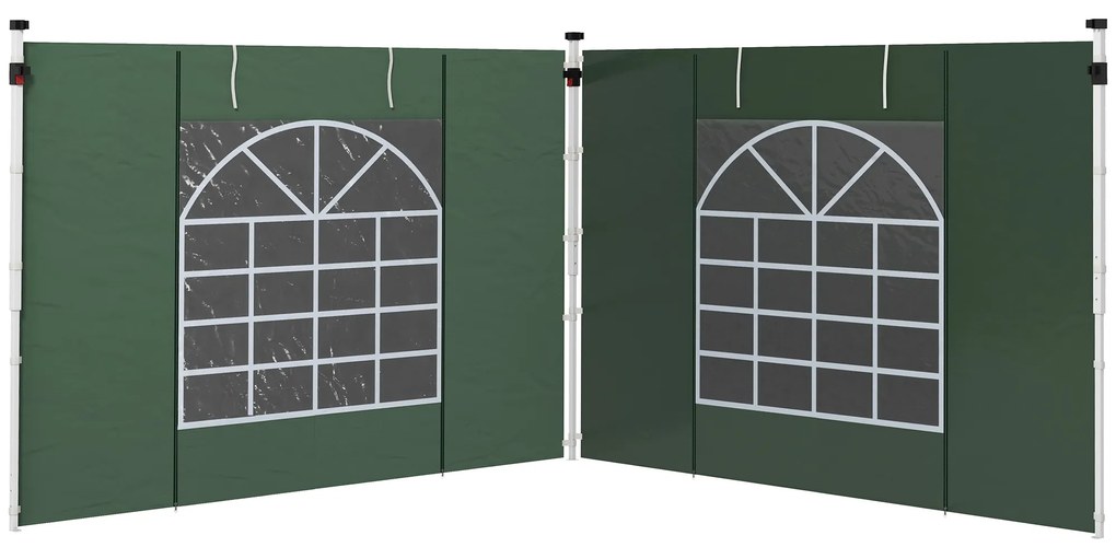Paredes Laterais para Tenda de 2 Painéis 3x2 m com Janela Enrolável e Porta com Fecho de Correr para Tenda 3x3/6m Verde