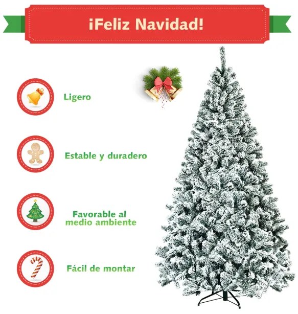 Árvore de Natal efeito neve não iluminada de 2,25 m com dobradiças e decoração de base de metal para escritório Casa Verve